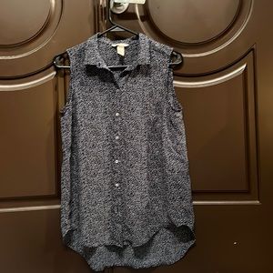 H&M Blue White Dot Sheer Button Down Top Blouse